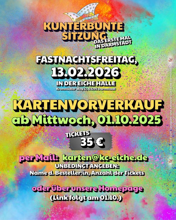 Eintrittskarte zur Kunterbunten Sitzung am 13.02.2026